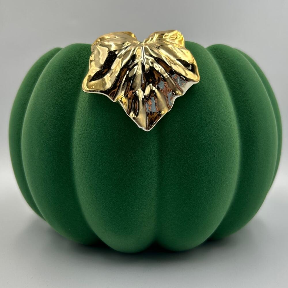 Bath & Body Works Green Flocked Velvet Pumpkin 3-Wick Candle Holder